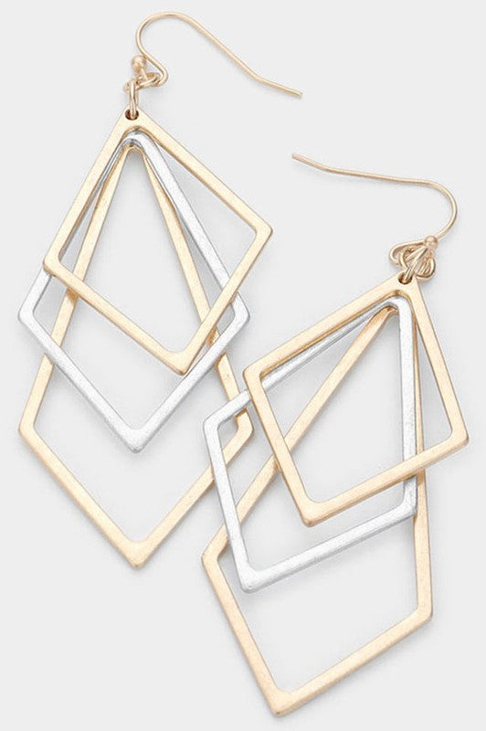 Geometric Mixed Metal Layered Earrings