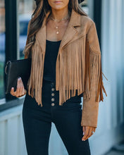 Load image into Gallery viewer, Amber Fringe Suede Moto Jacket
