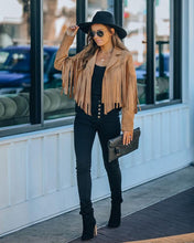 Load image into Gallery viewer, Amber Fringe Suede Moto Jacket
