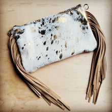 Load image into Gallery viewer, Hair on Hide Clutch Handbag with Leather Fringe
